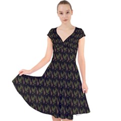 Fern Pattern 2 Black Cap Sleeve Front Wrap Midi Dress by violetheavensky