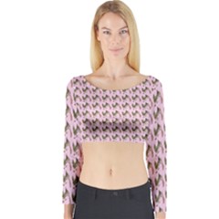 Fern Pattern 2 Pink Long Sleeve Crop Top by violetheavensky