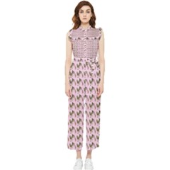 Fern Pattern 2 Pink Women s Frill Top Chiffon Jumpsuit by violetheavensky