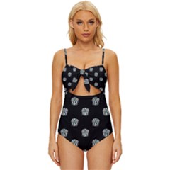 Tribal Mask Motif Drawing Pattern Knot Front One-piece Swimsuit by dflcprintsclothing