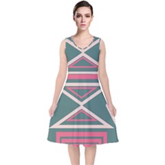 Abstract Pattern Geometric Backgrounds   V-neck Midi Sleeveless Dress  by Eskimos
