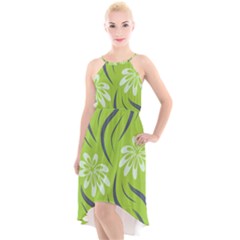 Folk Flowers Print Floral Pattern Ethnic Art High-low Halter Chiffon Dress  by Eskimos