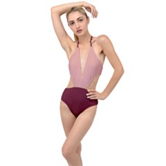 Plunging Cut Out Swimsuit In Blush & Burgundy by HWDesign
