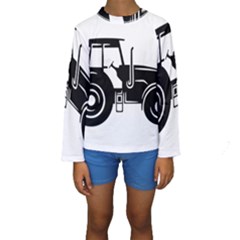 Black-farm-tractor-cut Kids  Long Sleeve Swimwear by DinzDas