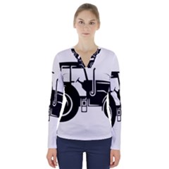 Black-farm-tractor-cut V-neck Long Sleeve Top by DinzDas