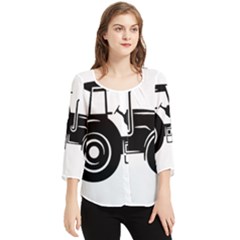 Black-farm-tractor-cut Chiffon Quarter Sleeve Blouse by DinzDas