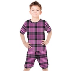 Pink Tartan 3 Kids  Tee And Shorts Set by tartantotartanspink