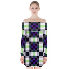 Agender Flag Plaid With Difference Long Sleeve Off Shoulder Dress by WetdryvacsLair