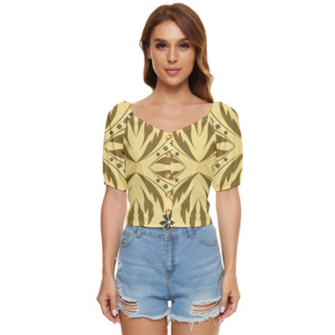 Folk Flowers Print Floral Pattern Ethnic Art Button Up Blouse by Eskimos