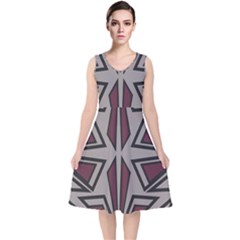 Abstract Pattern Geometric Backgrounds V-neck Midi Sleeveless Dress  by Eskimos