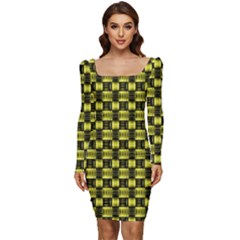 Glow Pattern Women Long Sleeve Ruched Stretch Jersey Dress by Sparkle