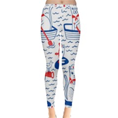 Nautical Cats Seamless Pattern Inside Out Leggings by Jancukart