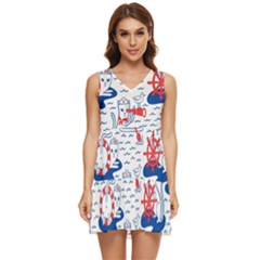 Nautical Cats Seamless Pattern Tiered Sleeveless Mini Dress by Jancukart