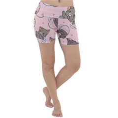 Seamless Pattern Adorable Cat Inside Cup Lightweight Velour Yoga Shorts by Jancukart
