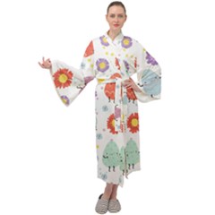 Easter Seamless Pattern With Cute Eggs Flowers Maxi Velour Kimono by Jancukart