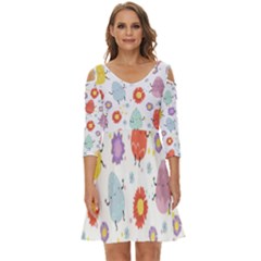 Easter Seamless Pattern With Cute Eggs Flowers Shoulder Cut Out Zip Up Dress by Jancukart