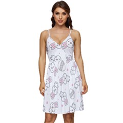 Cute Pattern With Easter Bunny Egg V-neck Pocket Summer Dress  by Jancukart
