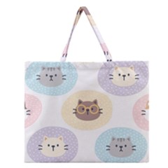 Cute Cat Seamless Pattern Background Zipper Large Tote Bag by Jancukart