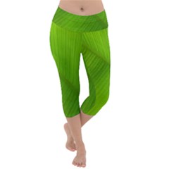 Banana Leaf Lightweight Velour Capri Yoga Leggings by artworkshop