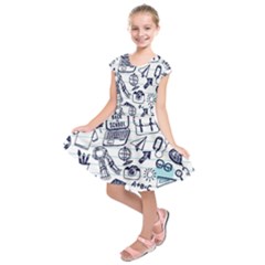 Hand-drawn-back-school-pattern Kids  Short Sleeve Dress by Jancukart