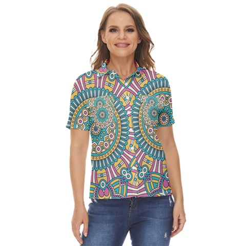 Mandala 01 Women s Short Sleeve Double Pocket Shirt by zappwaits