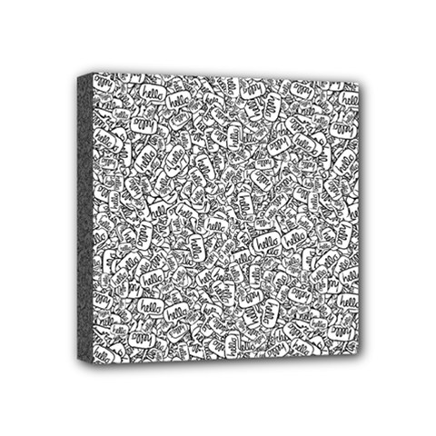 Black And White Hello Text Motif Random Pattern Mini Canvas 4  X 4  (stretched) by dflcprintsclothing
