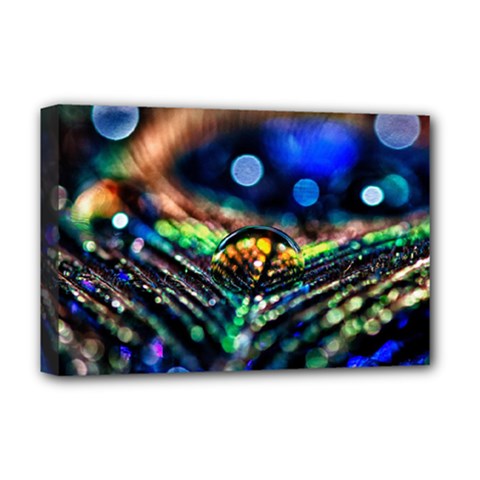 Peacock Feather Drop Deluxe Canvas 18  X 12  (stretched) by artworkshop