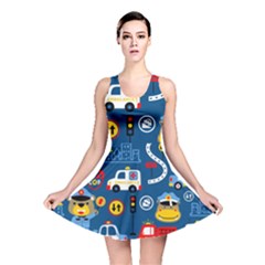 Seamless-pattern-vector-rescue-team-cartoon Reversible Skater Dress by Jancukart