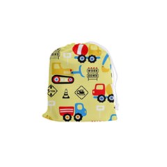 Seamless-pattern-vector-industrial-vehicle-cartoon Drawstring Pouch (small) by Jancukart