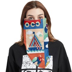 Toy-transport-cartoon-seamless-pattern-with-airplane-aerostat-sail-yacht-vector-illustration Face Covering Bandana (triangle) by Jancukart
