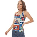 Toy-transport-cartoon-seamless-pattern-with-airplane-aerostat-sail-yacht-vector-illustration Basic Halter Top View2