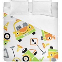 Seamless-pattern-vector-illustration-vehicles-cartoon Duvet Cover (king Size) by Jancukart
