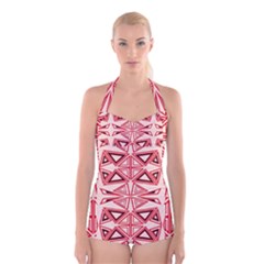 Abstract Pattern Geometric Backgrounds  Boyleg Halter Swimsuit  by Eskimos