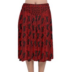 Micro Blood Red Cats Velvet Flared Midi Skirt by NerdySparkleGoth