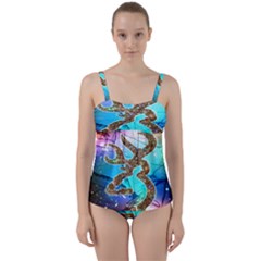 Browning Deer Glitter Galaxy Twist Front Tankini Set by artworkshop