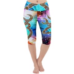 Browning Deer Glitter Galaxy Lightweight Velour Cropped Yoga Leggings by artworkshop