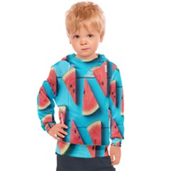 Watermelon Blue Background Kids  Hooded Pullover by artworkshop