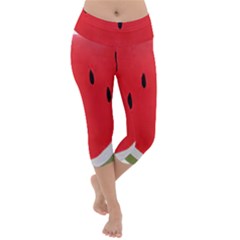Watermelon Pillow Fluffy Lightweight Velour Capri Yoga Leggings by artworkshop