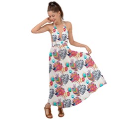 Flowers Diamonds Pattern Backless Maxi Beach Dress by Sparkle
