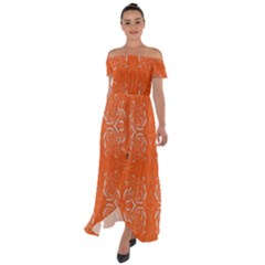 Folk Flowers Print Floral Pattern Ethnic Art Off Shoulder Open Front Chiffon Dress by Eskimos