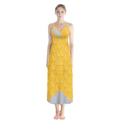Hexagons Yellow Honeycomb Hive Bee Hive Pattern Button Up Chiffon Maxi Dress by artworkshop
