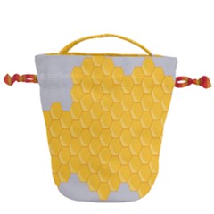 Hexagons Yellow Honeycomb Hive Bee Hive Pattern Drawstring Bucket Bag by artworkshop