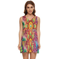 Mandalas Colorful Abstract Ornamental Tiered Sleeveless Mini Dress by artworkshop
