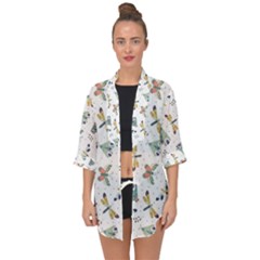 Seamless-pattern-with-moth-butterfly-dragonfly-white-backdrop Open Front Chiffon Kimono by Jancukart