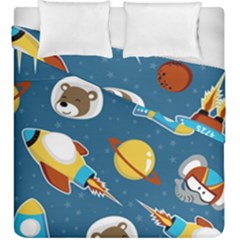 Seamless-pattern-vector-with-spacecraft-funny-animals-astronaut Duvet Cover Double Side (king Size) by Jancukart