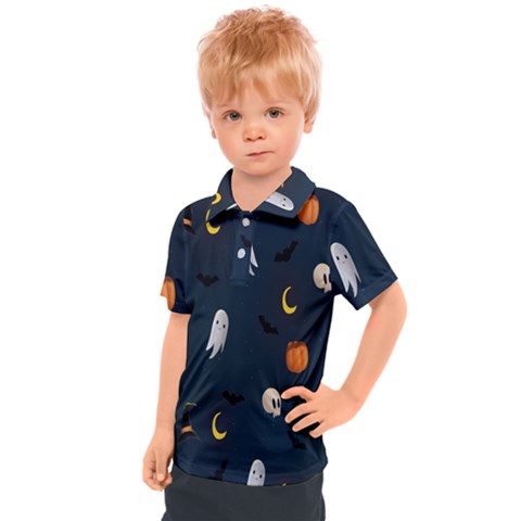 Halloween Ghost Pumpkin Bat Skull Kids  Polo Tee by artworkshop