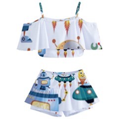 Vector-set-funny-robots-cartoon Kids  Off Shoulder Skirt Bikini by Jancukart
