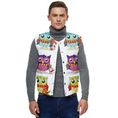 Cartoon-cute-owl-vector Men s Short Button Up Puffer Vest	 by Jancukart