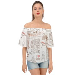 I Love London Drawing Off Shoulder Short Sleeve Top by Jancukart