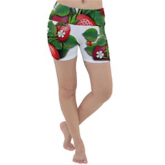 Strawberries-fruits-fruit-red Lightweight Velour Yoga Shorts by Jancukart